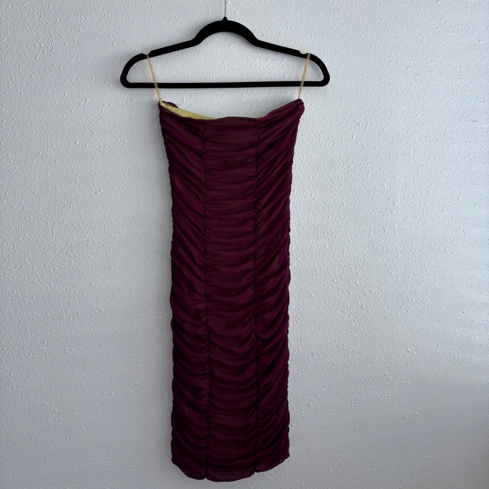 Vivienne Tam Vintage Y2K Purple/Chartreuse Ruched Mesh Mini Tube Dress
